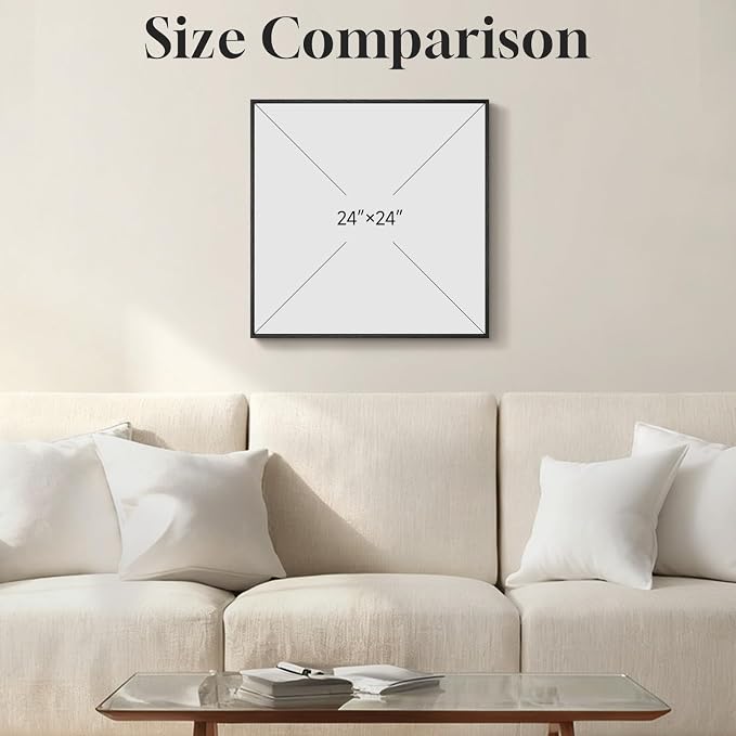 Framed Blue Abstract Wall Art Decor, Square Coastal Modern Canvas Artwork - Image 3