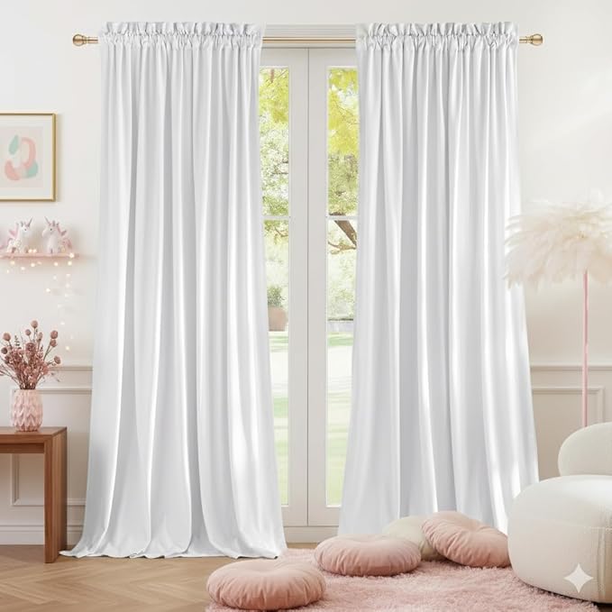 NICETOWN White Velvet Curtains 90 inches Long 2 Panels Set, Thermal Insulated by NICETOWN
