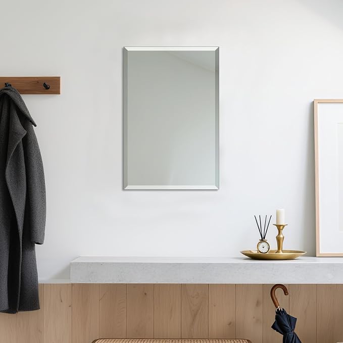 Beveled Bathroom Mirror for Wall, Rectangle Frameless Wall Mirror 24" x 16" - Image 2