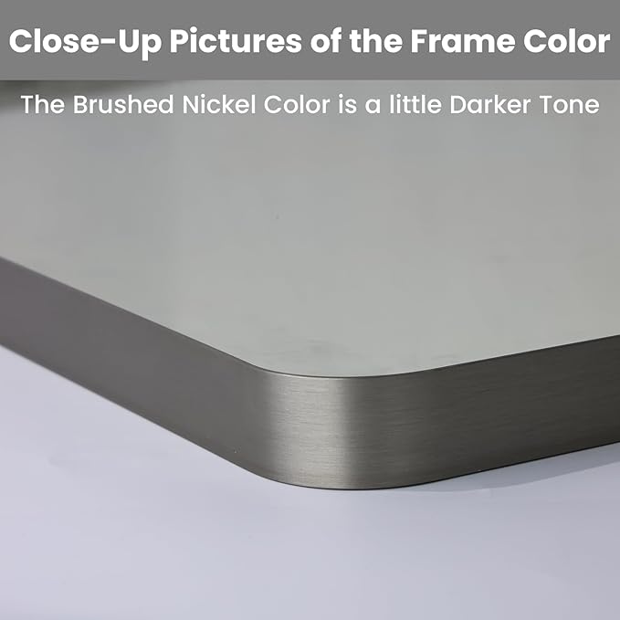 LOAAO 20X30 Inch Brushed Nickel Bathroom Mirror, Rounded Rectangle Silver Metal - Image 3