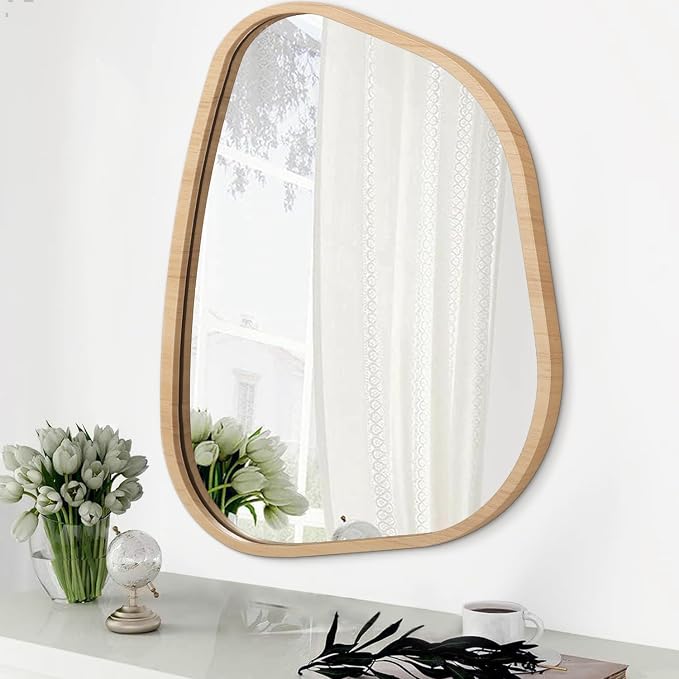 Irregular Bathroom Mirror Modern Wall Mirror Asymmetrical Wooden Framed Wall by HLFMVWE