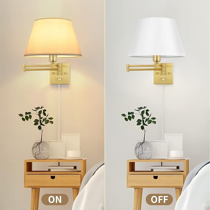 TRLIFE Dimmable Wall Sconce Plug in, Brushed Brass Wall Sconces Set of 2 Swing - Image 4