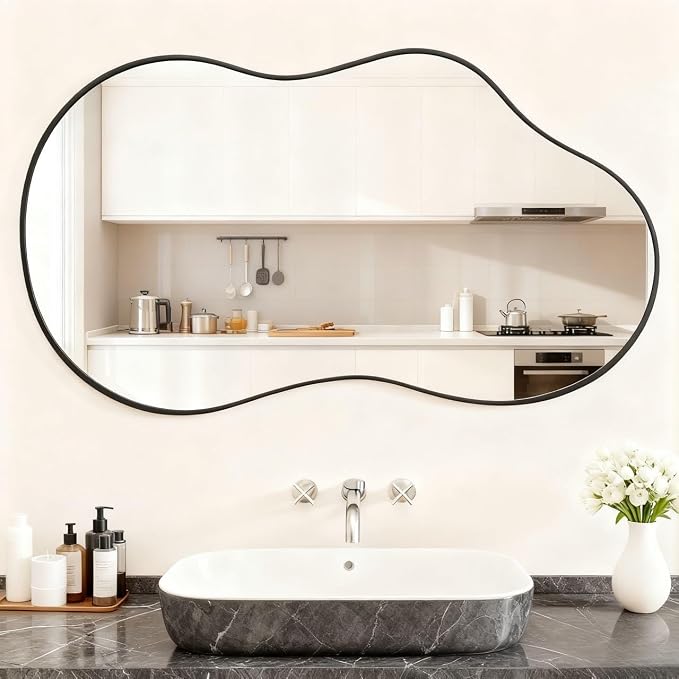Itrue 20x36 Inch Black Framed Irregular Tempered Glass Wall Mirror, - Image 4