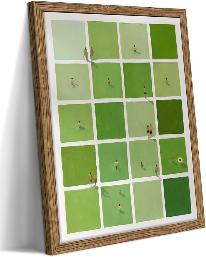 Framed Modern Green Wall Art, Minimalist Summer Swimming Pool Canvas Wall Decor by Unknown