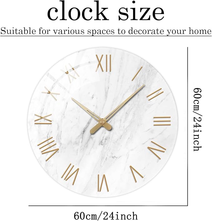 24 Inch White Minimalist Glass Wall Clocks Battery Operated Extra Large Wall - Image 2