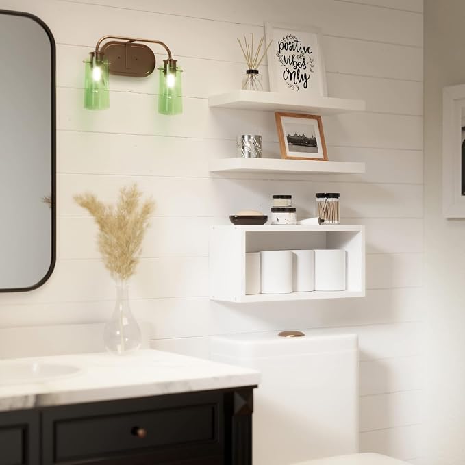 RICHER HOUSE White Floating Shelves Set of 3, Modern Bathroom Shelves Wall - Image 3
