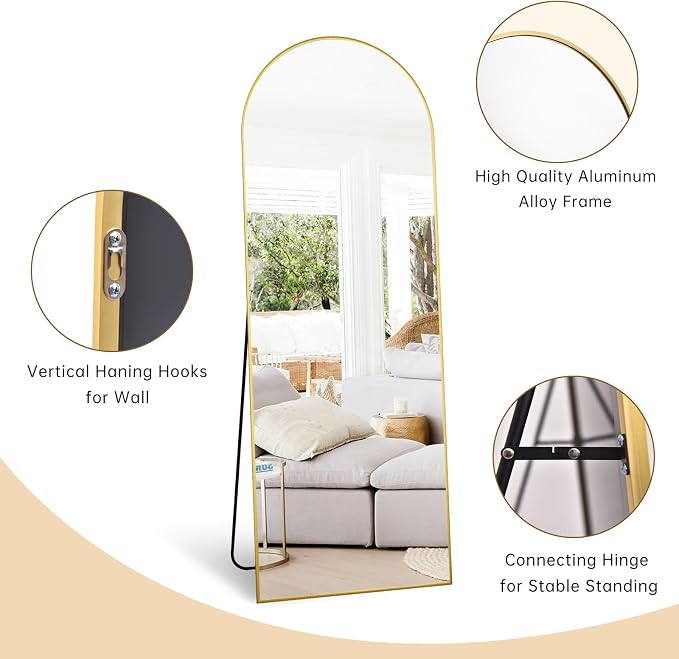 Dewfig Arched Gold Full Length Mirror, Full Body Mirror - Image 5