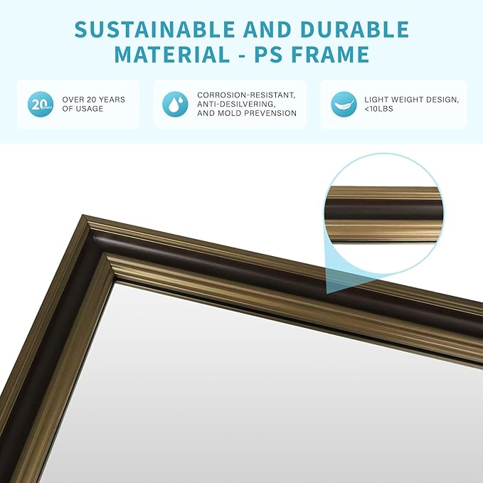 Retro Copper Effect Framed Wall Mirror, 30x36 Rectangle Mirror, - Image 4