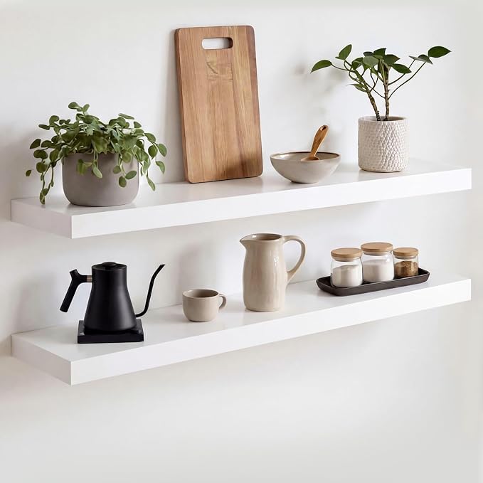 Homeforia White Floating Shelves 30 inch, High End Solid Real Wood 30inch by Homeforia