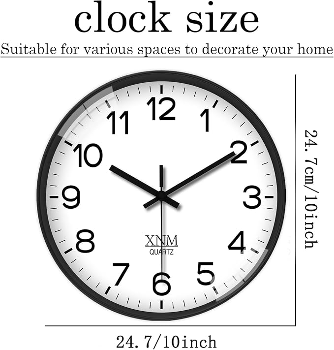 XNM Small Wall Clock Modern Wall Clocks Battery Operated 10 Inch Silent Non - Image 3