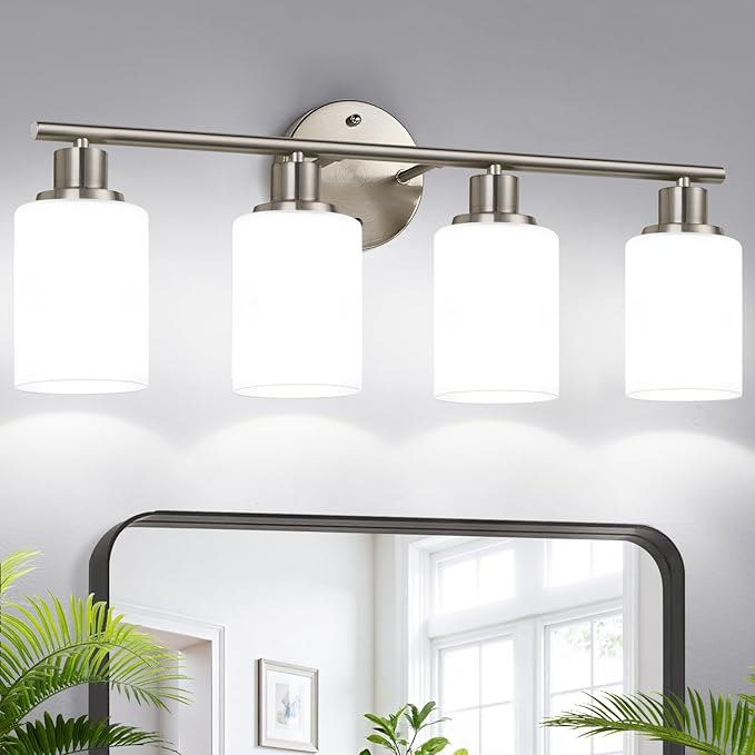 Zarbitta 4-Light Bathroom Light Fixtures, Brushed Nickel Modern Vanity Lights by Zarbitta