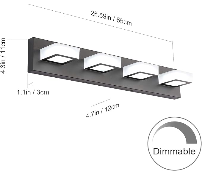 Ralbay Black Vanity Light Dimmable 4 Lights LED Modern Bathroom Vanity Lighting - Image 2