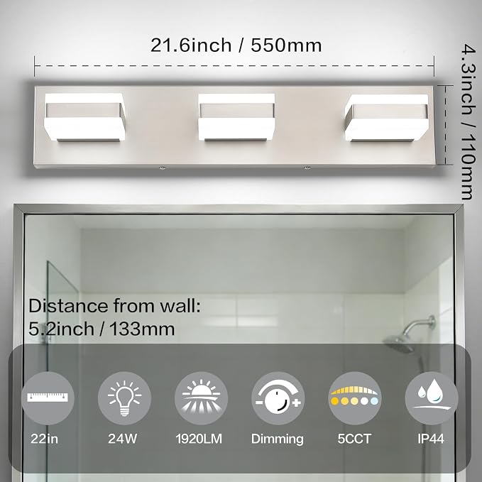 SOLFART Bathroom Light, 5 Color Temperature LED Bathroom Vanity Fixtures - Image 5