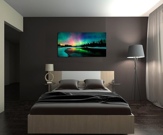 S01950 Wall Art Aurora scenery Painting on Canvas Stretched and Framed Canvas - Image 3