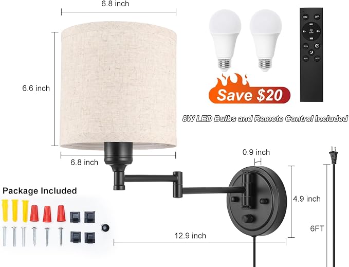 Plug in Wall Sconces with Remote Control, Dimming 10%-100% & Adjustable Colors - Image 5