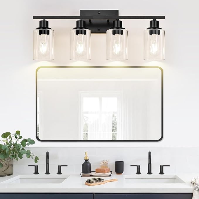 Indoi 4-Light Bathroom Light Fixtures, Matte Black Modern Vanity Lights - Image 6