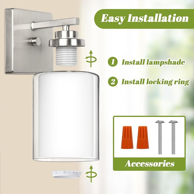 Set of 2 Wall Sconces for Bathroom, Modern Vanity Light Fixtures, Nickle Wall - Image 5