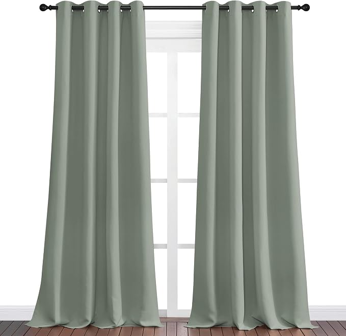 NICETOWN Greyish Green Blackout Curtains 108" Long - Image 2