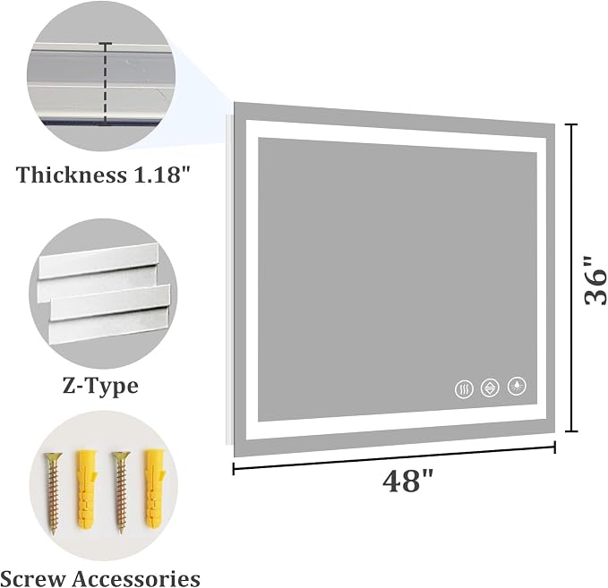 Koonmi 48"x36" LED Mirror for Bathroom, 90CRI Anti-Fog Vanity Mirror - Image 7