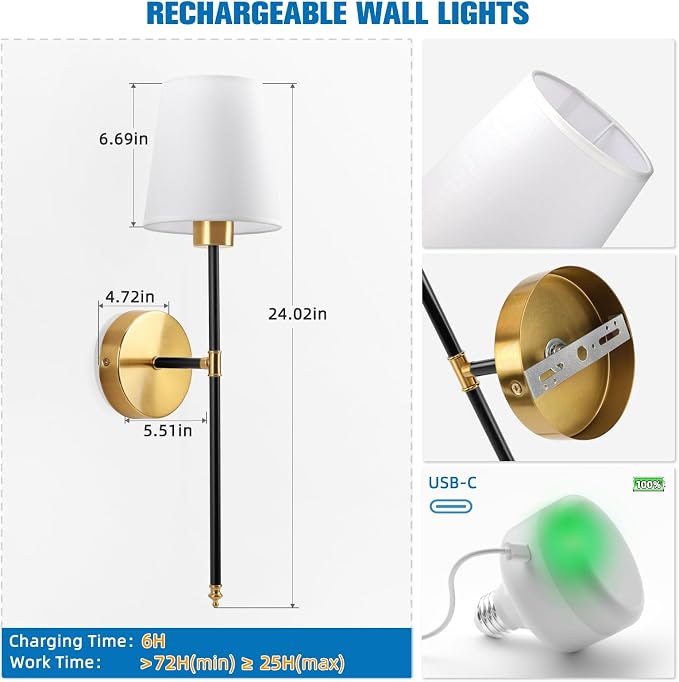 NIORSUN Battery Operated Wall Sconce Set of 2, 10 Colors Wireless Wall Lamps - Image 6