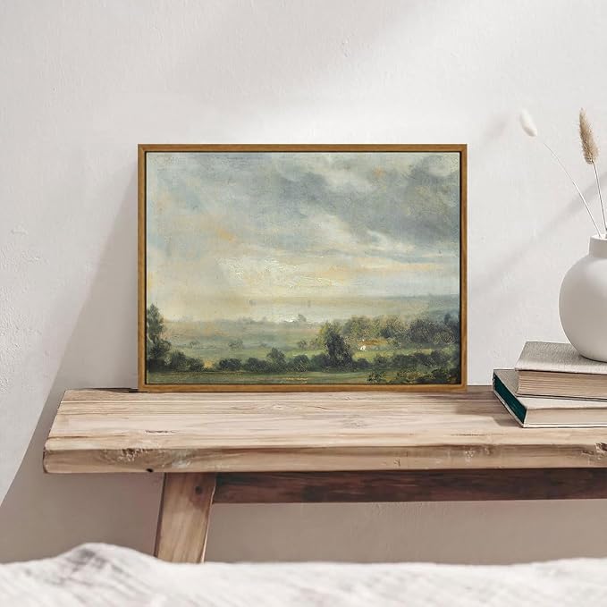 OIQArtOIQ Vintage Framed Wall Art Pastoral Landscape Canvas Art Prints Rustic - Image 5