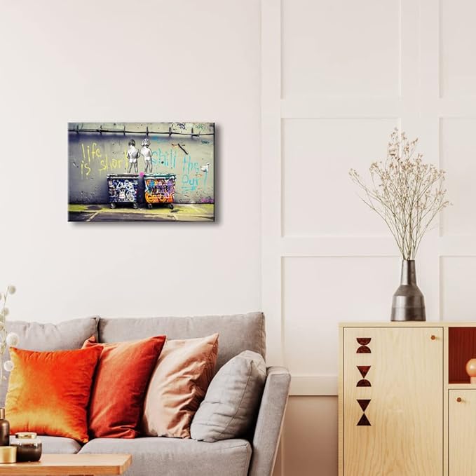 Wieco Art Gallery Wrapped Canvas Prints Life is Short Chill the Duck Out Banksy - Image 4