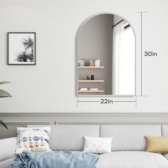 22" x 30" Silver Arched Mirror, Arch Bathroom Vanity Mirror, Modern Aluminum - Image 3
