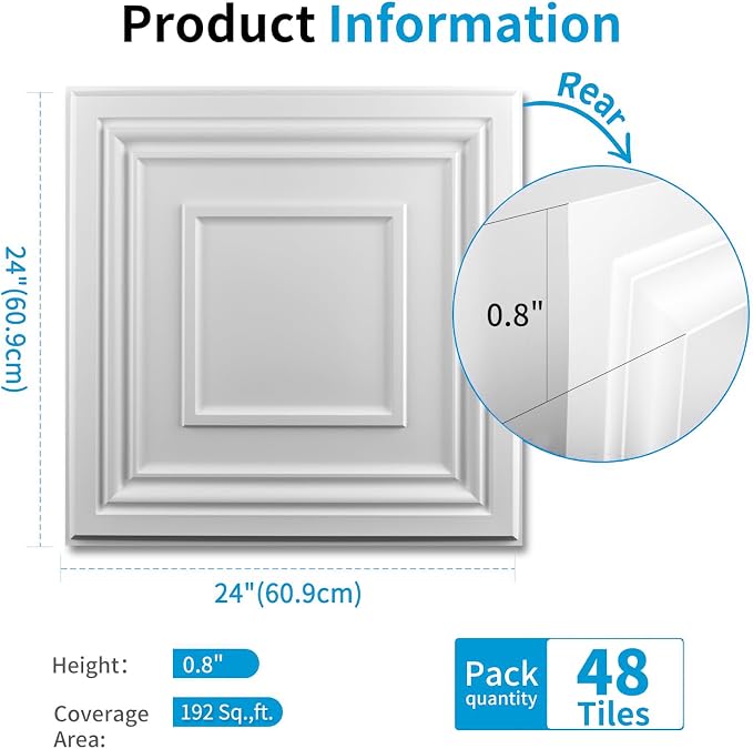 Art3d 48 Pack PVC Ceiling Tiles 24x24 Inches Waterproof Drop Ceiling Tiles/Wall - Image 2