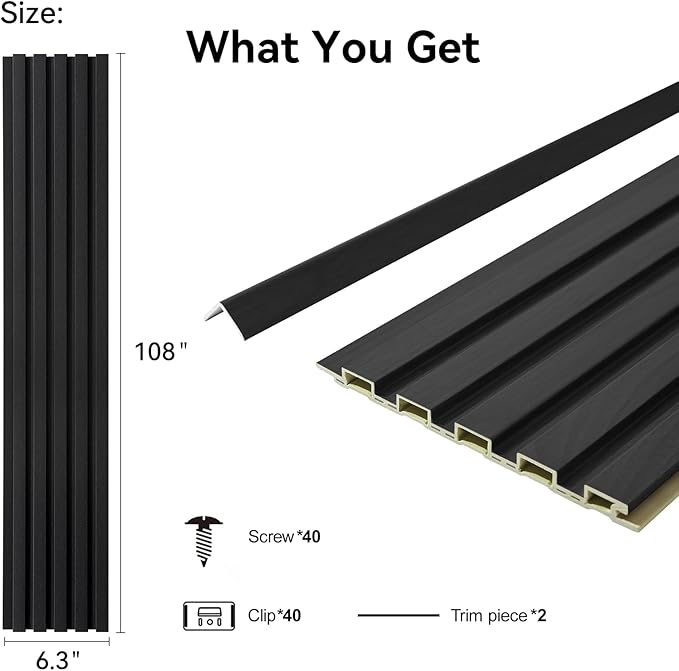 8-Pack WPC Wall Panels 108’’ x 6.3’’ 3D Slat Wall Panel Acoustic Wall Paneling - Image 2