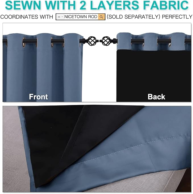 NICETOWN 100% Blackout Curtains 95 inches Long, Pair of Energy Smart & Noise - Image 5