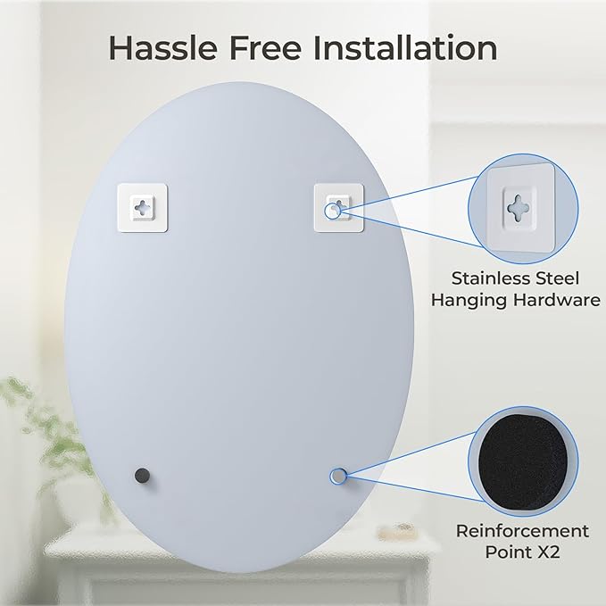 USHOWER Bathroom Mirror for Over Sink, 20x28 Inch Oval Frameless Mirror - Image 4