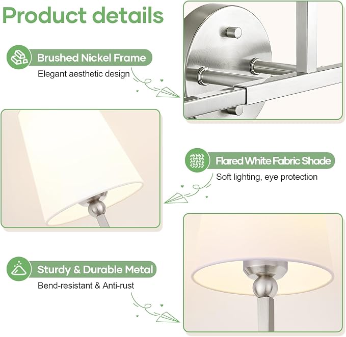 MOKATNG Bathroom Light Fixtures, 3-Light Brushed Nickel Vanity Lights, Bathroom - Image 7