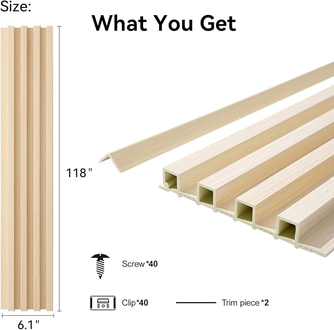 8-Pack WPC Wall Panels 118’’ x 6.1’’ 3D Slat Wall Panel Acoustic Wall Paneling - Image 2