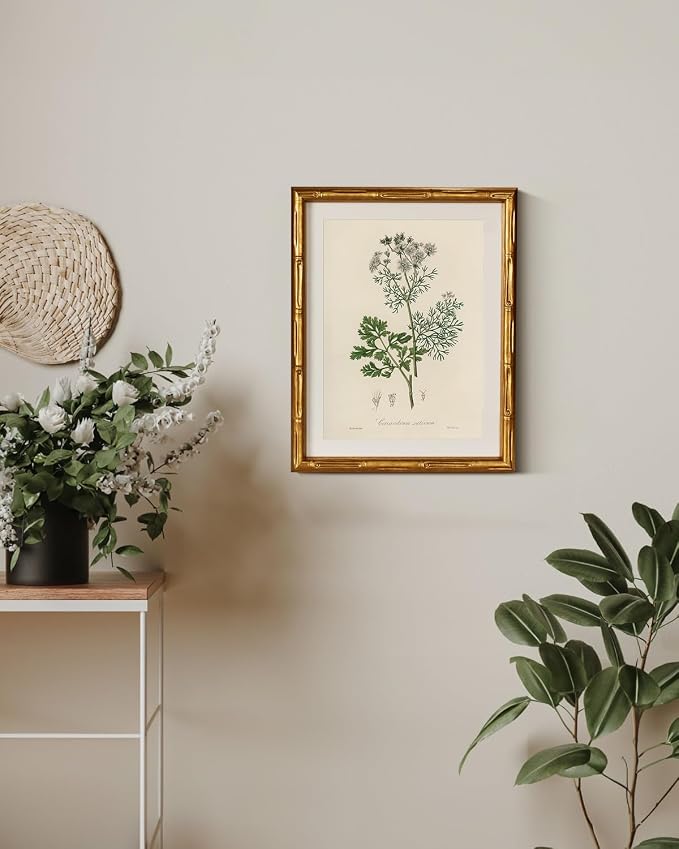 InSimSea Gold Bamboo Framed Canvas Wall Art, Plants Fern Botanical Paintings - Image 5