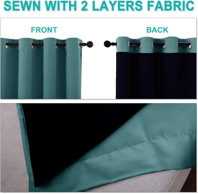 NICETOWN Full Shade Curtain Panels, 62 x 72 inch, Sea Teal, Pair of Energy - Image 4