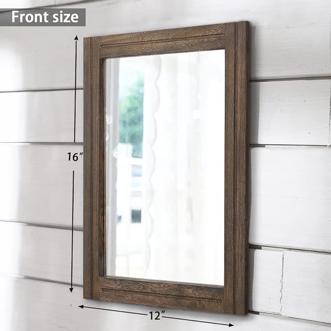 AAZZKANG Rustic Wood Mirror Rectangle Decorative Wall Hanging Mirrors - Image 2