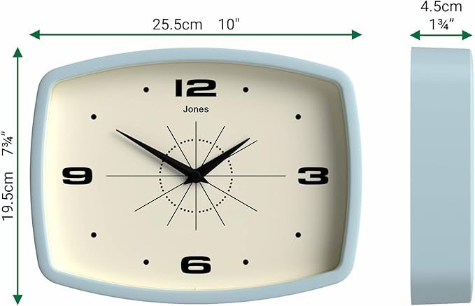 JONES CLOCKS® Movie wall Clock | Retro Rectangular Clock | 10 inch | Pale Blue - Image 4