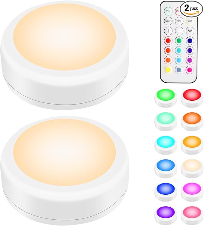 BLS LED Puck Lights with Remote Control, Wireless Under Cabinet & Closet by BLS