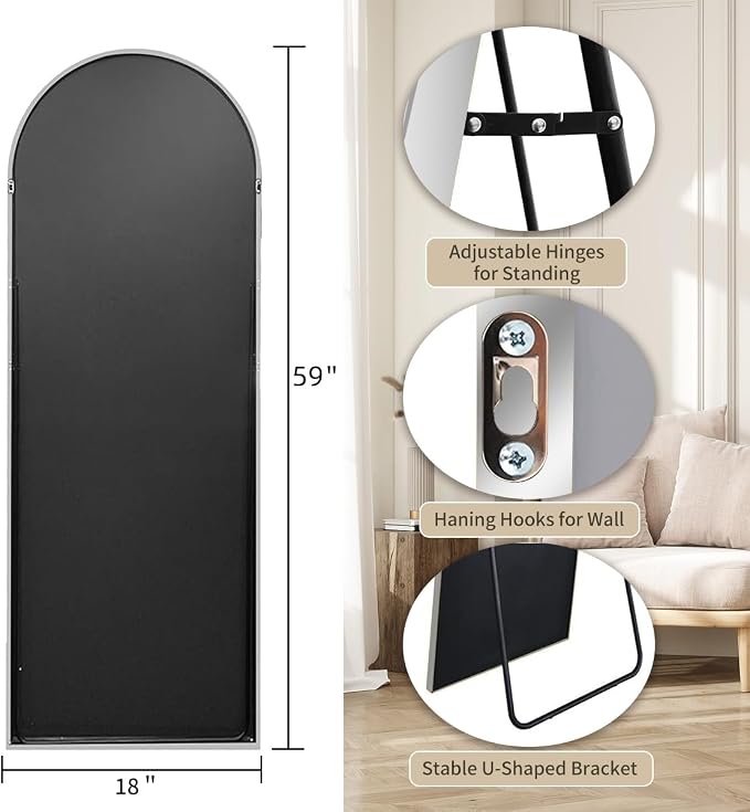 Rowjut Floor Mirror Arched Full Length Mirrors, Mirror Full Length Standing - Image 7