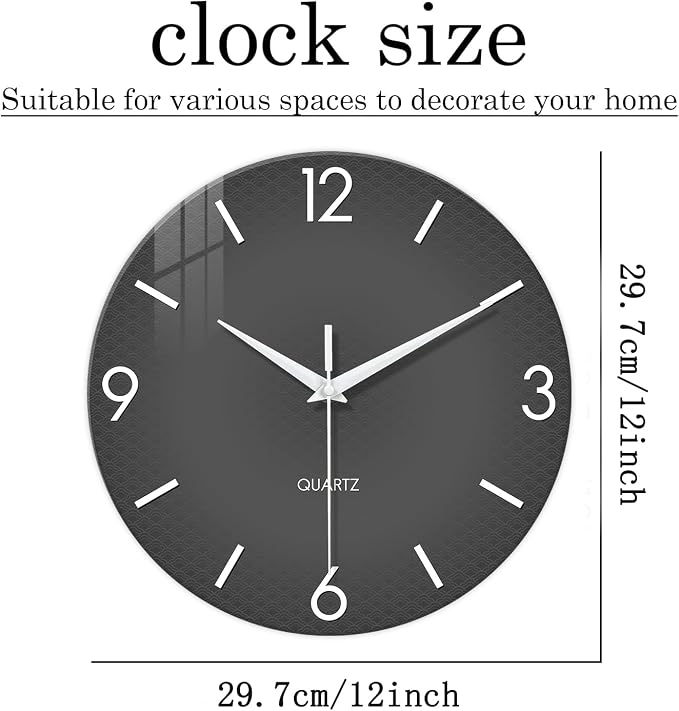 XFM Modern Wall Clock 12 Inch Silent Wall Clocks Battery Operated Grey Simple - Image 6