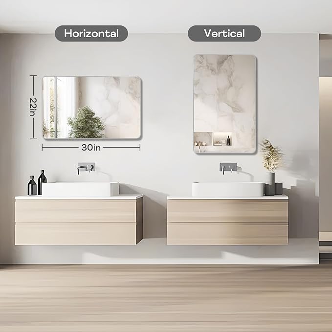 Silver Framed Bathroom Mirror, Brushed Nickel Rounded Corner Rectangle Wall - Image 4