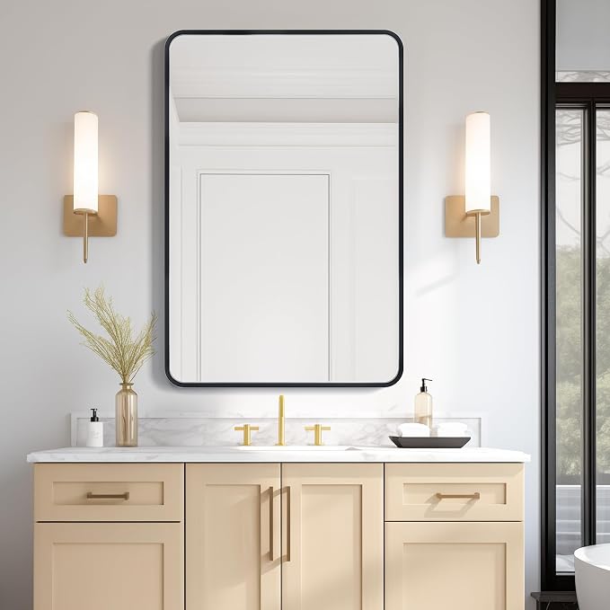 USHOWER Black Bathroom Mirror for Over Sink 24 x 36 Inch, Metal Frame Rectangle by USHOWER