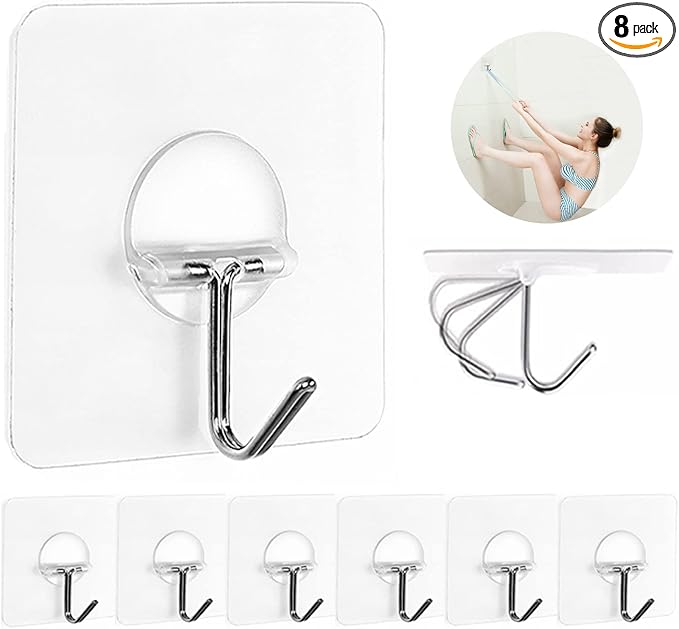 JINSHUNFA Adhesive Wall Hooks 13LB Heavy Duty No Drill Transparent Waterproof by JINSHUNFA