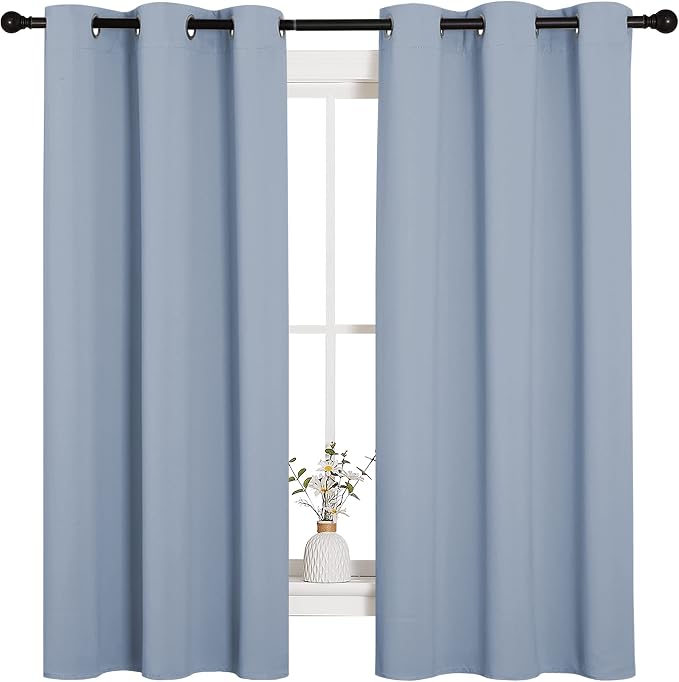 NICETOWN Vintage Blue Blackout Curtains 45 inches Length - Image 2