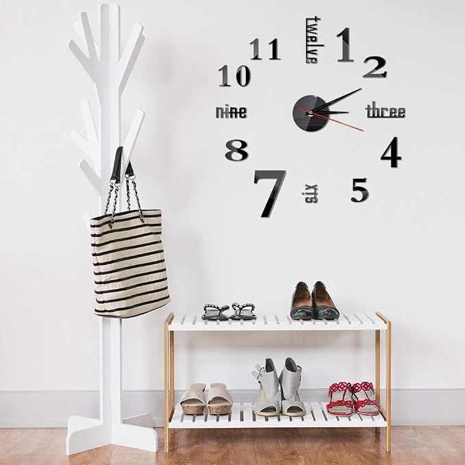 Hxezoc 10inch-20inch Frameless DIY Wall Clock Black 3D Mute Round Shape Quartz - Image 6