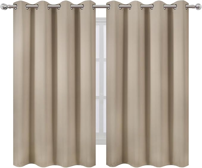 LEMOMO Blackout Curtains 66 x 54 Inch Long Khaki Curtains Set of 2 Panels Room - Image 2
