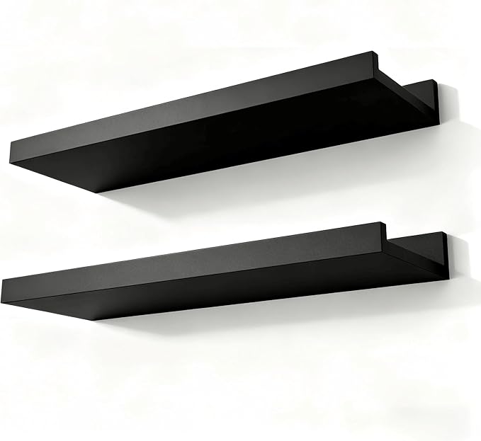 Black Floating Shelves for Wall Decor, Wall Mounted Wood Storage Shelf for by Unknown