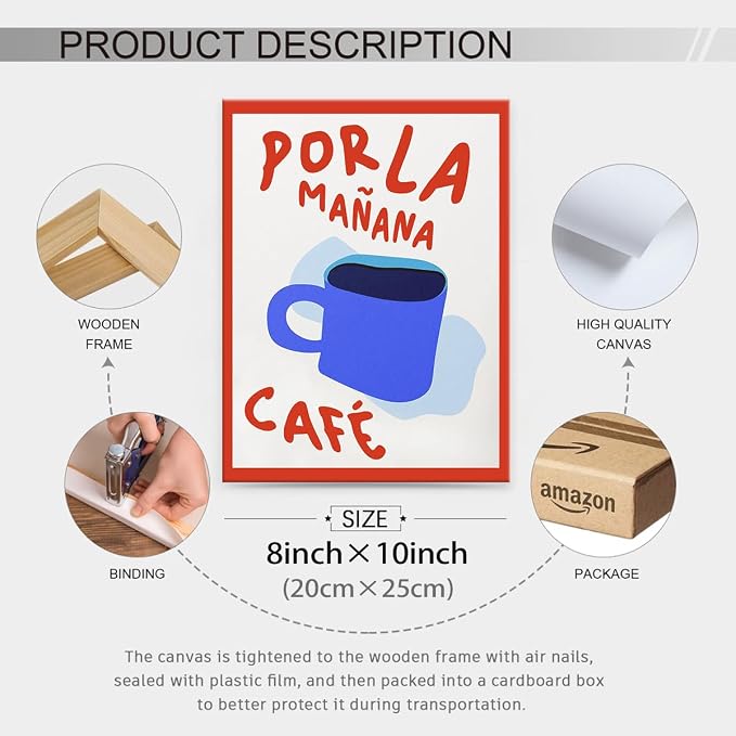 Framed Wall Art Posters Kitchen Por La Mañana Cafe Print Vintage Coffee Artwork - Image 2
