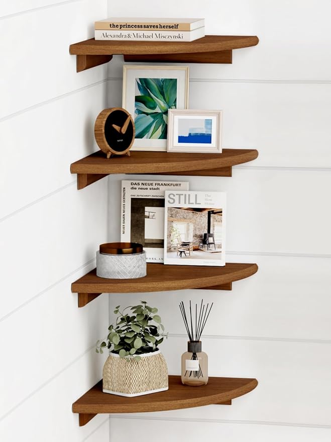 Forbena Walnut Brown Floating Corner Shelves by Forbena