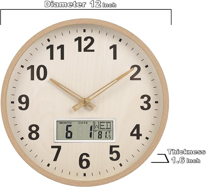 zyzamay 12 Inch Modern Light Brown Wood Grain Indoor/Oudoor Wall Clock - Image 7